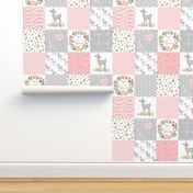 Deer Cheater Quilt Wholecloth – You Are So Loved – Gray Blush Peach Fawn Baby Girl Patchwork 1A 