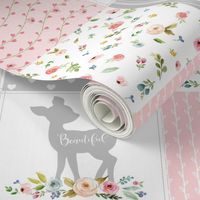 Deer Cheater Quilt Wholecloth – You Are So Loved – Gray Blush Peach Fawn Baby Girl Patchwork 1A 