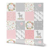 Deer Cheater Quilt Wholecloth – You Are So Loved – Gray Blush Peach Fawn Baby Girl Patchwork 1A 