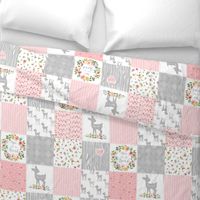 Deer Cheater Quilt Wholecloth – You Are So Loved – Gray Blush Peach Fawn Baby Girl Patchwork 1A 