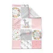 Deer Cheater Quilt Wholecloth – You Are So Loved – Gray Blush Peach Fawn Baby Girl Patchwork 1A 