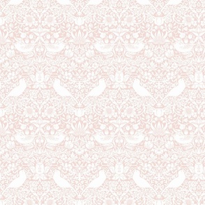 Strawberry Thief by William Morris - MEDIUM - white soft pink Adapation -Antiqued art nouveau deco