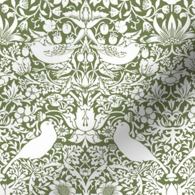 Strawberry Thief by William Morris - MEDIUM - sage green and white Adapation Antiqued art nouveau deco