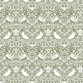 Strawberry Thief by William Morris - MEDIUM - sage green and white Adapation Antiqued art nouveau deco
