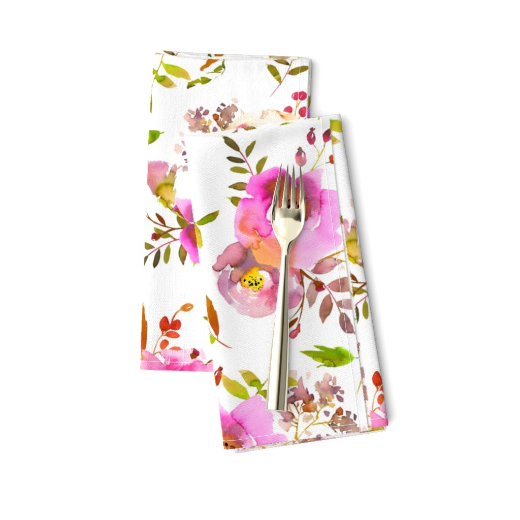 14" Spring Colors Hand drawn roses and flowers little bouquets Pattern of tender pink lush flowers on white 