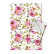 14" Spring Colors Hand drawn roses and flowers little bouquets Pattern of tender pink lush flowers on white 