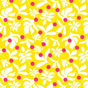 White Leaves on Yellow Background with Red Dots