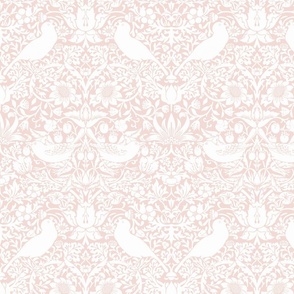 Strawberry Thief by William Morris - LARGE - white soft pink Adapation -  Antiqued art nouveau deco