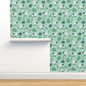 Hummingbird tropical garden jungle pattern with monstera leaves and paradise bird flowers mint green summer spring MEDIUM