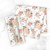 Blush Watercolor Floral - Peach Pink Cream Flowers - SMALL SCALE