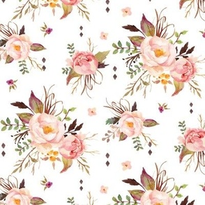 Blush Watercolor Floral - Peach Pink Cream Flowers - SMALL SCALE