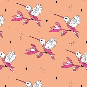 Sweet hummingbird jungle garden branch apricot pink girls