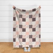 Boho Aztec Bison Skull Flowers - Cheater Quilt Wholecloth ROTATED - Peach + Brown Bedding Blanket