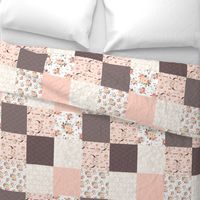 Boho Aztec Bison Skull Flowers - Cheater Quilt Wholecloth ROTATED - Peach + Brown Bedding Blanket