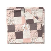 Boho Aztec Bison Skull Flowers - Cheater Quilt Wholecloth ROTATED - Peach + Brown Bedding Blanket