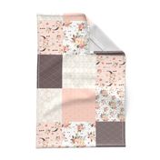 Boho Aztec Bison Skull Flowers - Cheater Quilt Wholecloth ROTATED - Peach + Brown Bedding Blanket