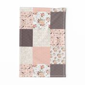 Boho Aztec Bison Skull Flowers - Cheater Quilt Wholecloth ROTATED - Peach + Brown Bedding Blanket