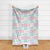 Baby Deer Patchwork – I Woke Up This Cute – Mint Pink Lilac Cheater Quilt Floral Wholecloth (rotated)