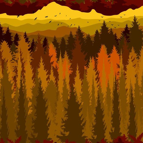 PNW Mountain Landscape in Autumn Sunset Orange