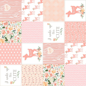 Fawn Quilt – I Woke Up This Cute - Peach Patchwork Floral Wholecloth (rotated)