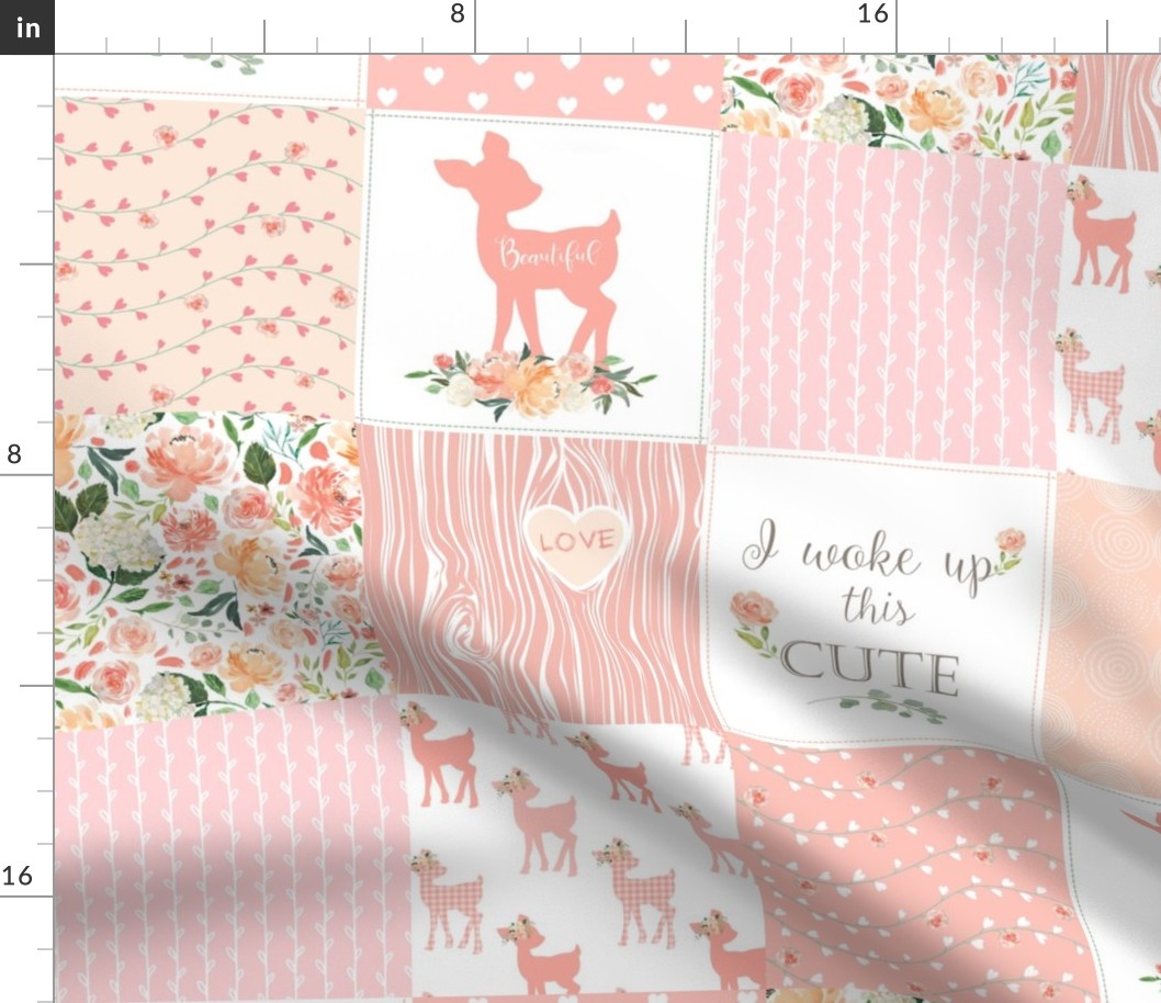 Fawn Quilt – I Woke Up This Cute - Peach Patchwork Floral Wholecloth