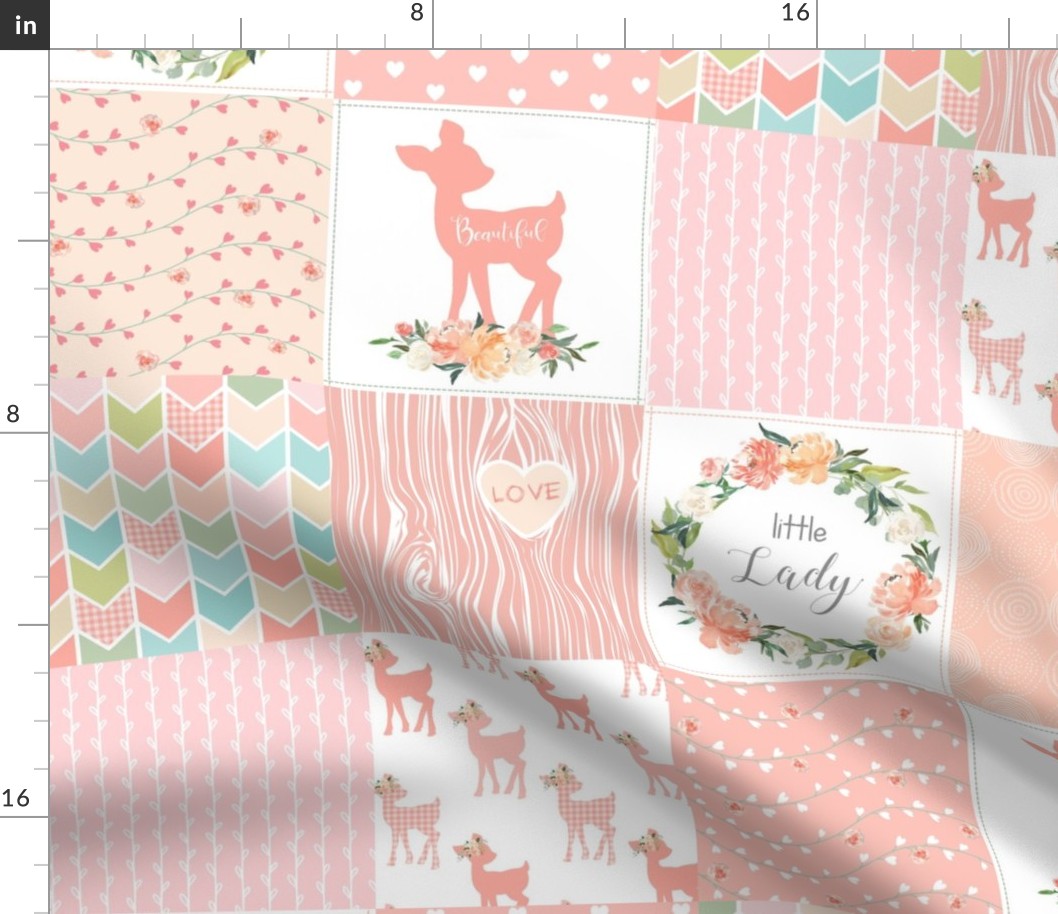 Baby Girl Wholecloth - Little Lady - Peach Patchwork Floral Quilt Top