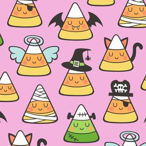 Candy Corn Halloween Fall Doodle on Magenta Pink 