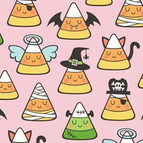 Candy Corn Halloween Fall Doodle on Light Pink