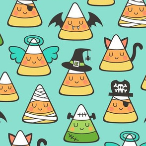 Candy Corn Halloween Fall Doodle on Mint Green