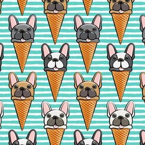 French bull dog icecream cones - teal stripes