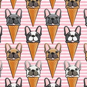 French bull dog icecream cones - pink stripes