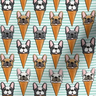 French bull dog icecream cones - aqua stripes