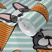 French bull dog icecream cones - aqua stripes