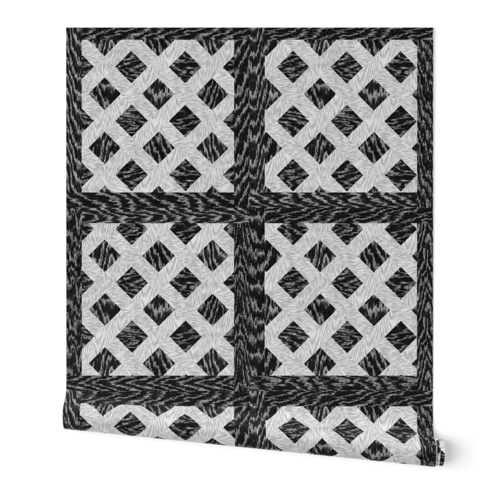 Cerused Wood  Square Diagonal Weave Black White