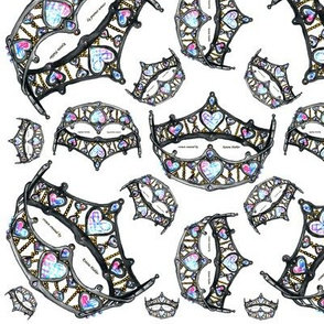 queen of hearts silver crown tiara scattered pattern white background