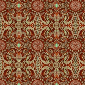Curves and Lotuses Bohemian Arabesque Rusty Red Brown