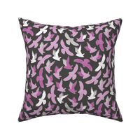 Snowy Owls In flight - pink on charcoal black