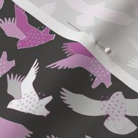 Snowy Owls In flight - pink on charcoal black