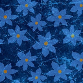 flowers on batik -navy and azure blue