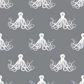 Vintage Octopus | Grey and White | Gray
