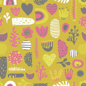 Scandinavian cute abstract shapes, flowers, hearts