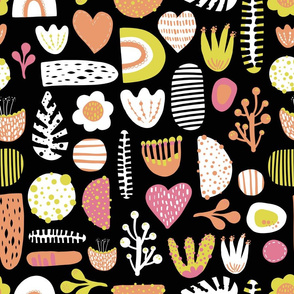 Abstract Scandinavian shapes, flowers, hearts, leaves