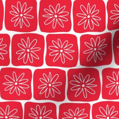 Doodle Squares with Flowers Red