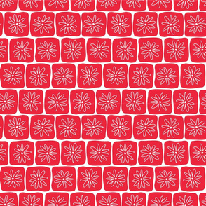 Doodle Squares with Flowers Red