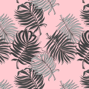 Grey Palm Leaves on Pink