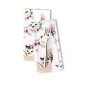 Bohoo Owl - boho owl and floral - white