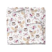 Bohoo Owl - boho owl and floral - white