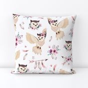 Bohoo Owl - boho owl and floral - white