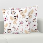 Bohoo Owl - boho owl and floral - white