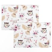 Bohoo Owl - boho owl and floral - white